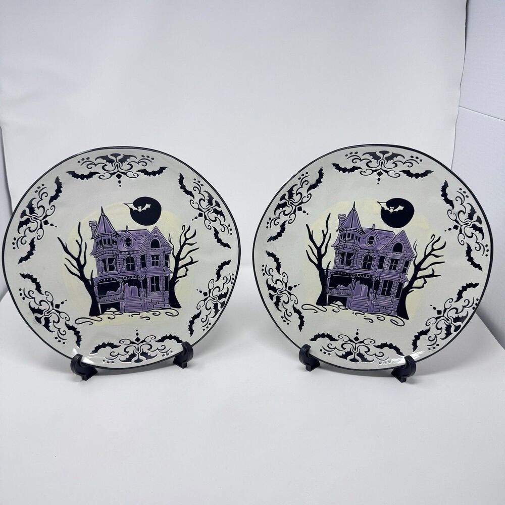 Spectrum Designz Haunted House Halloween Plates 11” Bat Spooky Set of 2